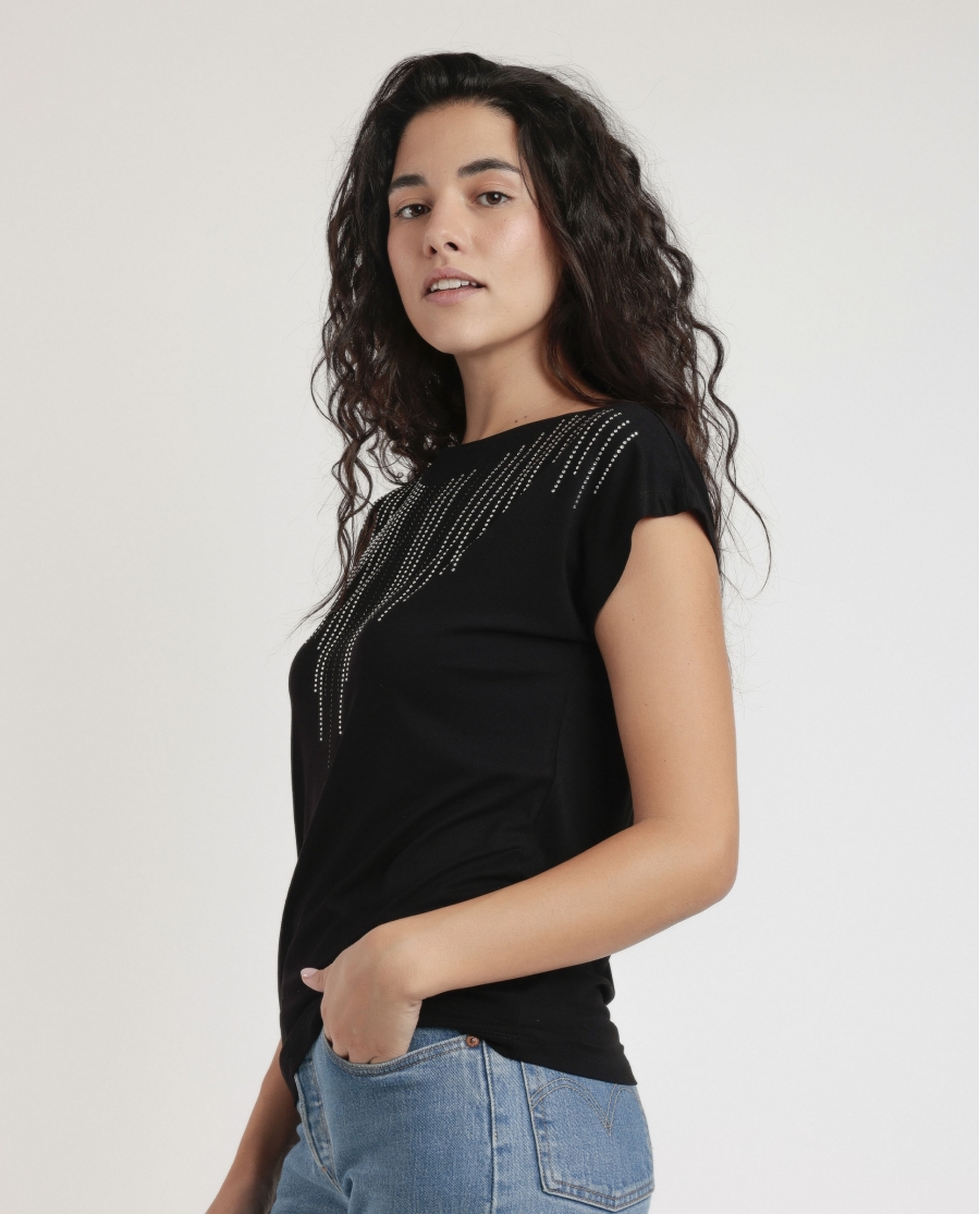 ADMAS Camiseta Manga Corta Front Stones para Mujer NEGRO