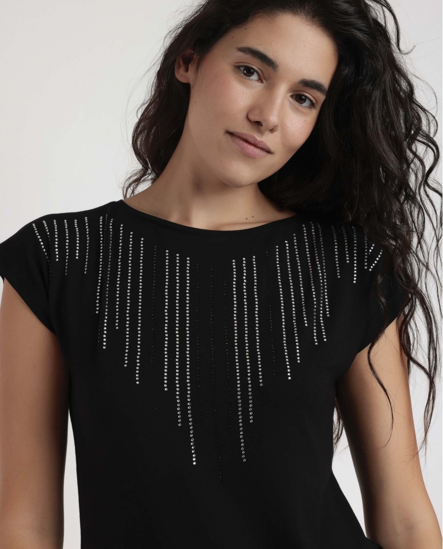 ADMAS Camiseta Manga Corta Front Stones para Mujer NEGRO