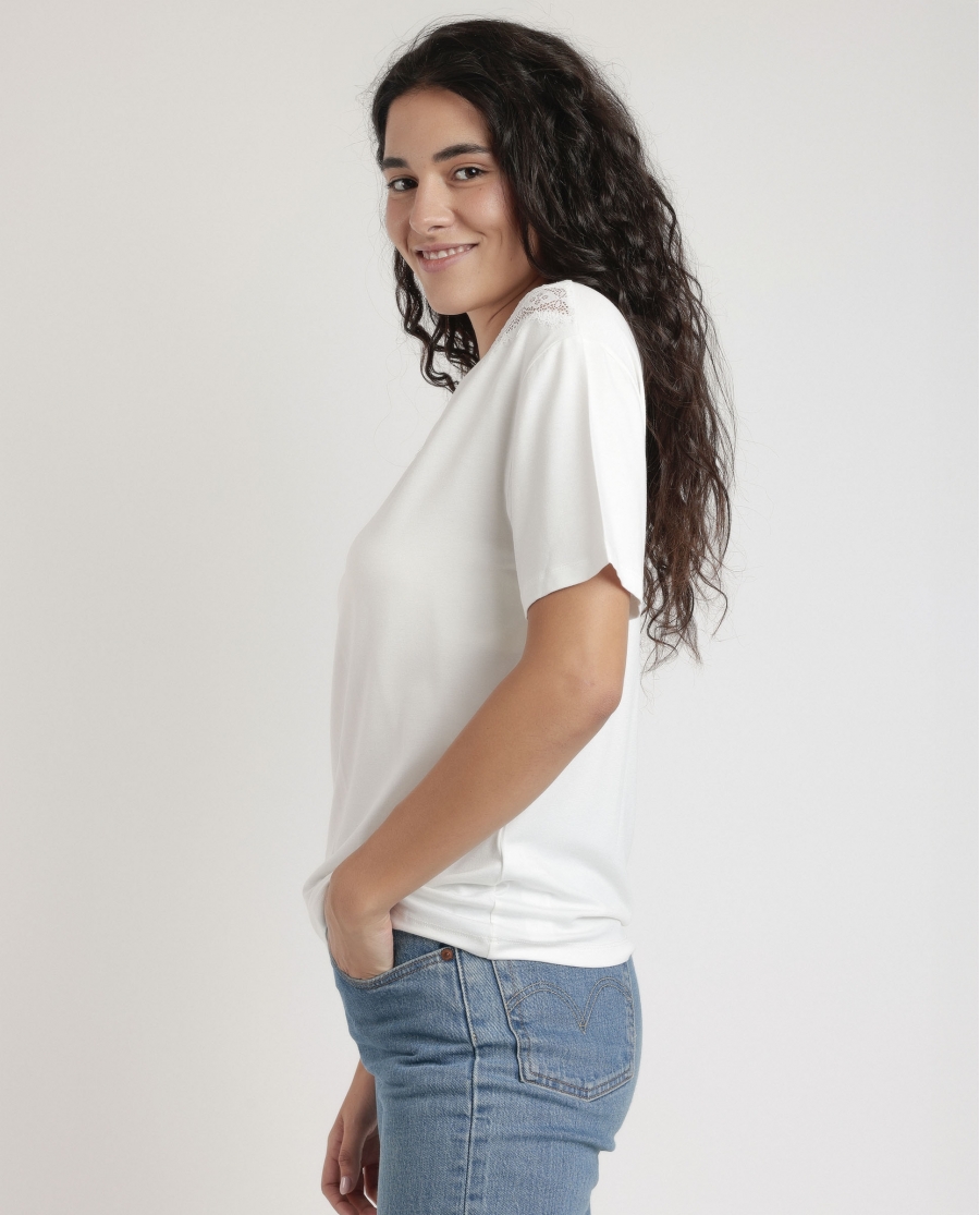 ADMAS Camiseta Manga Corta Chest Lace para Mujer CRUDO