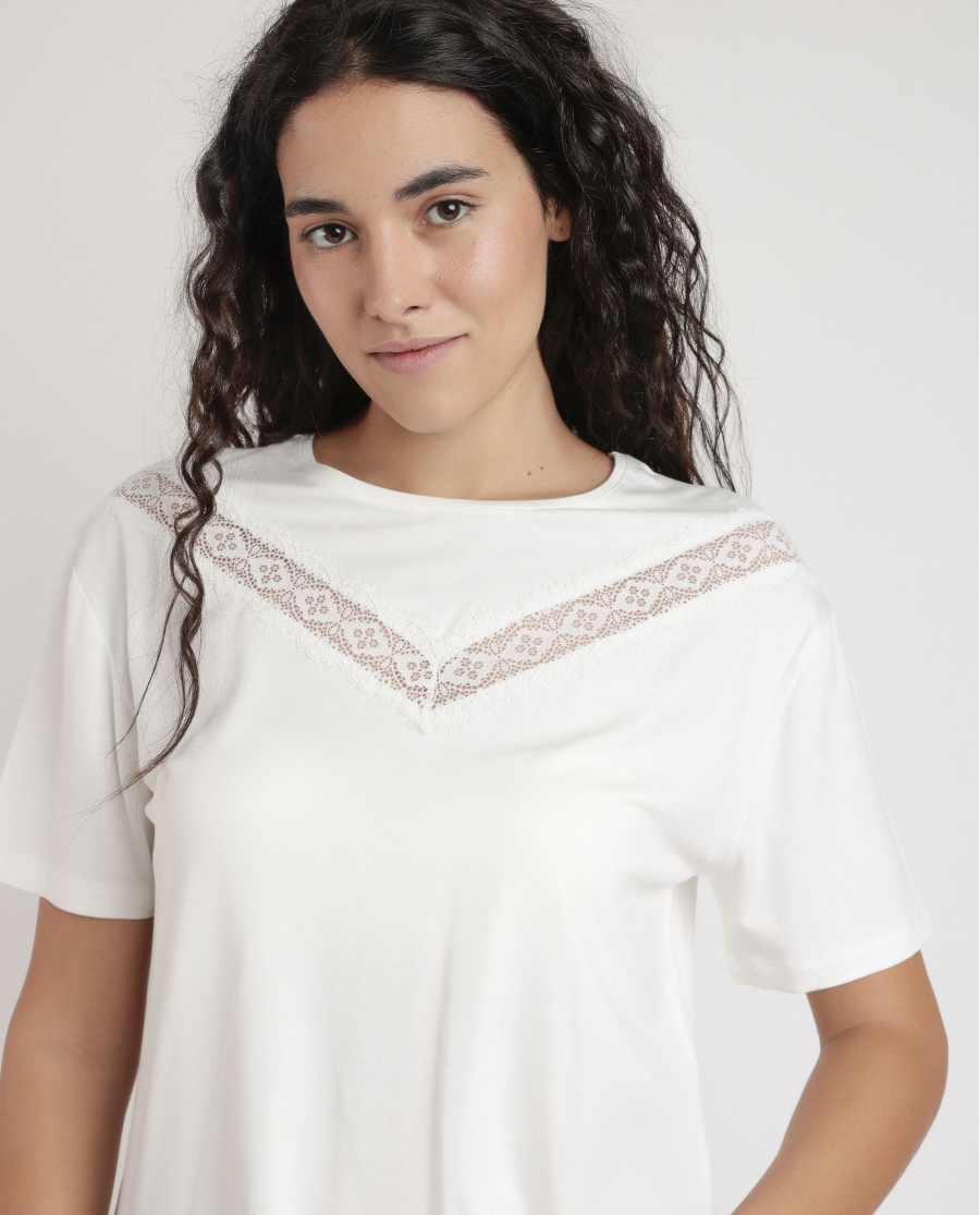 ADMAS Camiseta Manga Corta Chest Lace para Mujer CRUDO