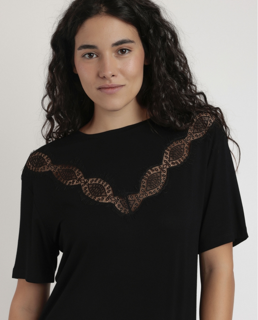 ADMAS Camiseta Manga Corta Chest Lace para Mujer NEGRO