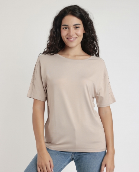 ADMAS Camiseta Manga Corta Shoulder Stones para Mujer BEIGE