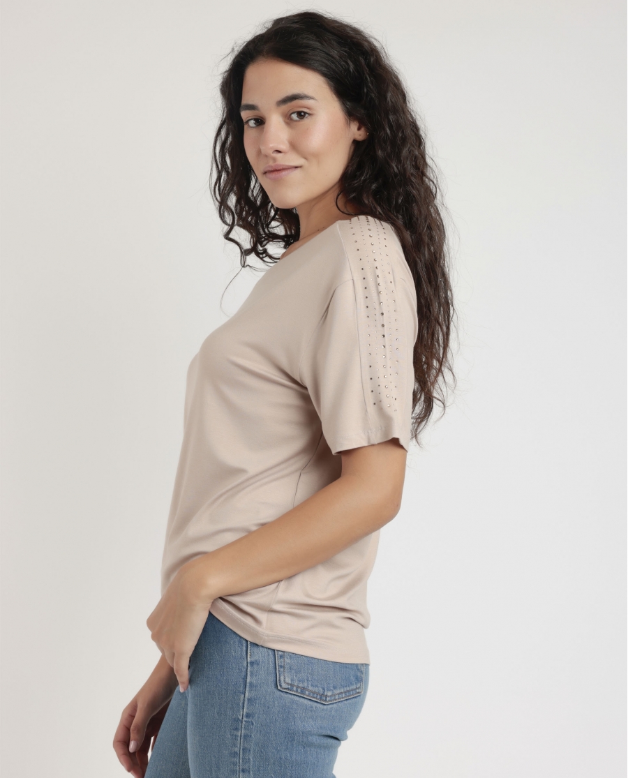 ADMAS Camiseta Manga Corta Shoulder Stones para Mujer BEIGE