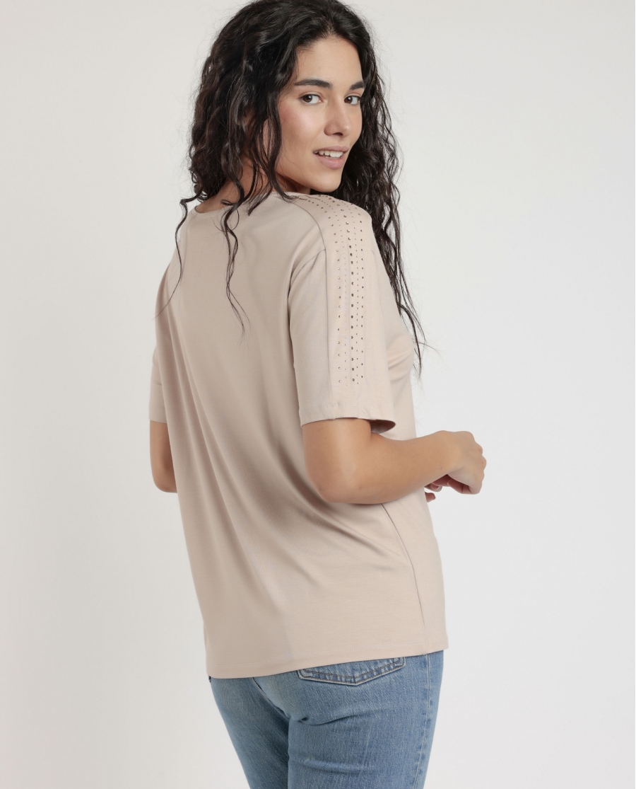 ADMAS Camiseta Manga Corta Shoulder Stones para Mujer BEIGE