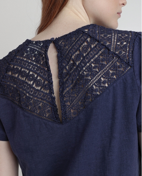 ADMAS Camiseta Manga Corta Slub Guipur para Mujer AZUL 2