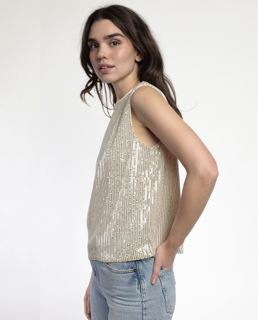 ADMAS Camiseta Hombreras Lentejuelas para Mujer CAVA