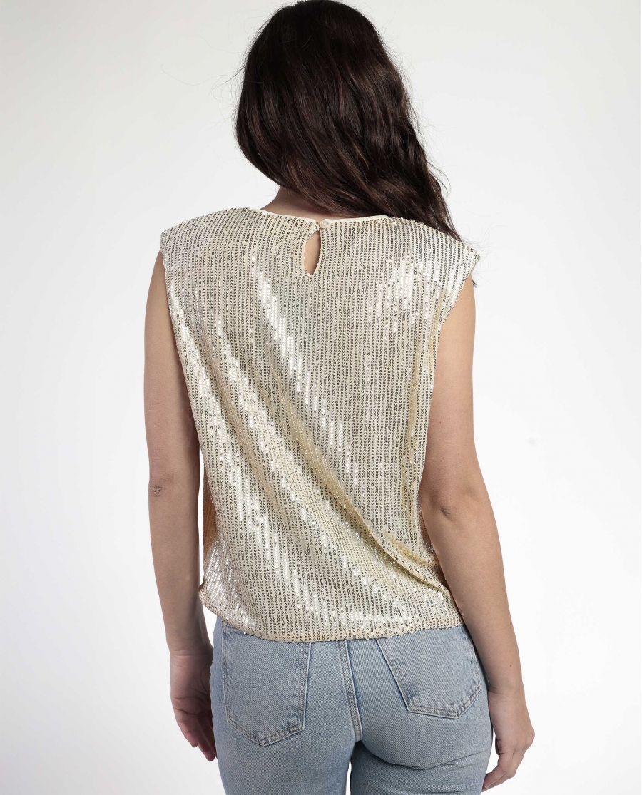 ADMAS Camiseta Hombreras Lentejuelas para Mujer CAVA