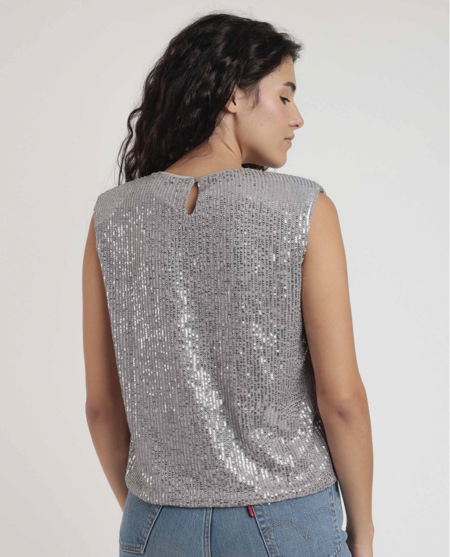 ADMAS Camiseta Hombreras Lentejuelas para Mujer PERLA