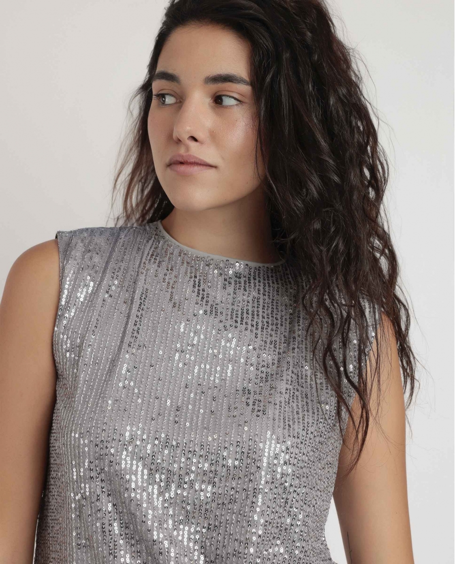 ADMAS Camiseta Hombreras Lentejuelas para Mujer PERLA