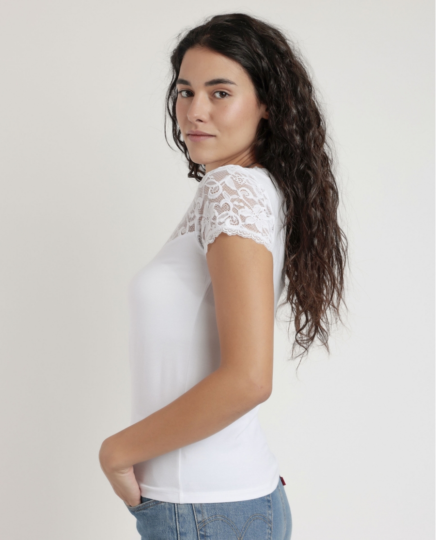 ADMAS Camiseta Manga Corta Lace Piece para Mujer CRUDO