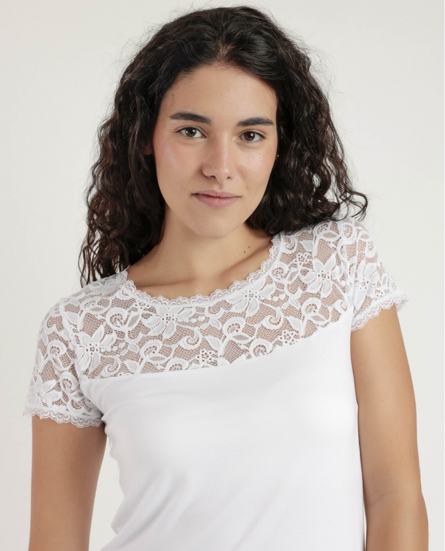 ADMAS Camiseta Manga Corta Lace Piece para Mujer CRUDO
