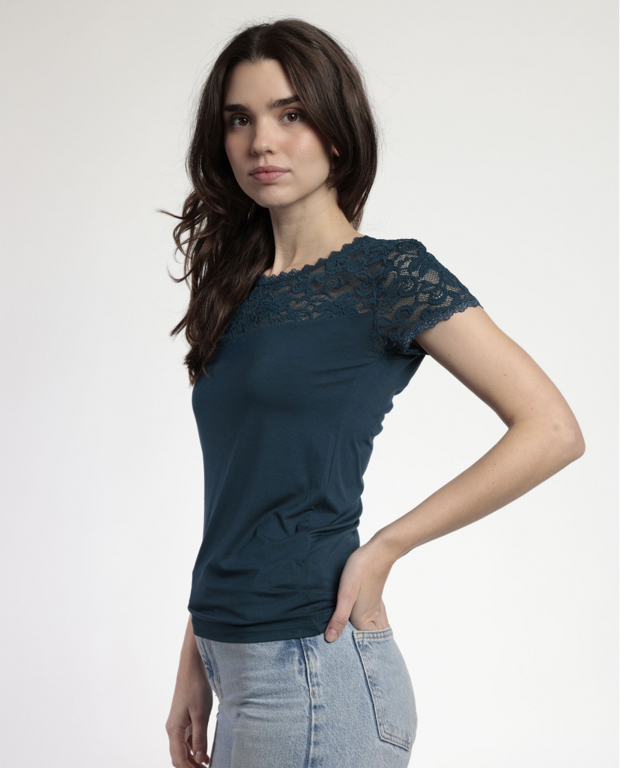 ADMAS Camiseta Manga Corta Lace Piece para Mujer OCEANO