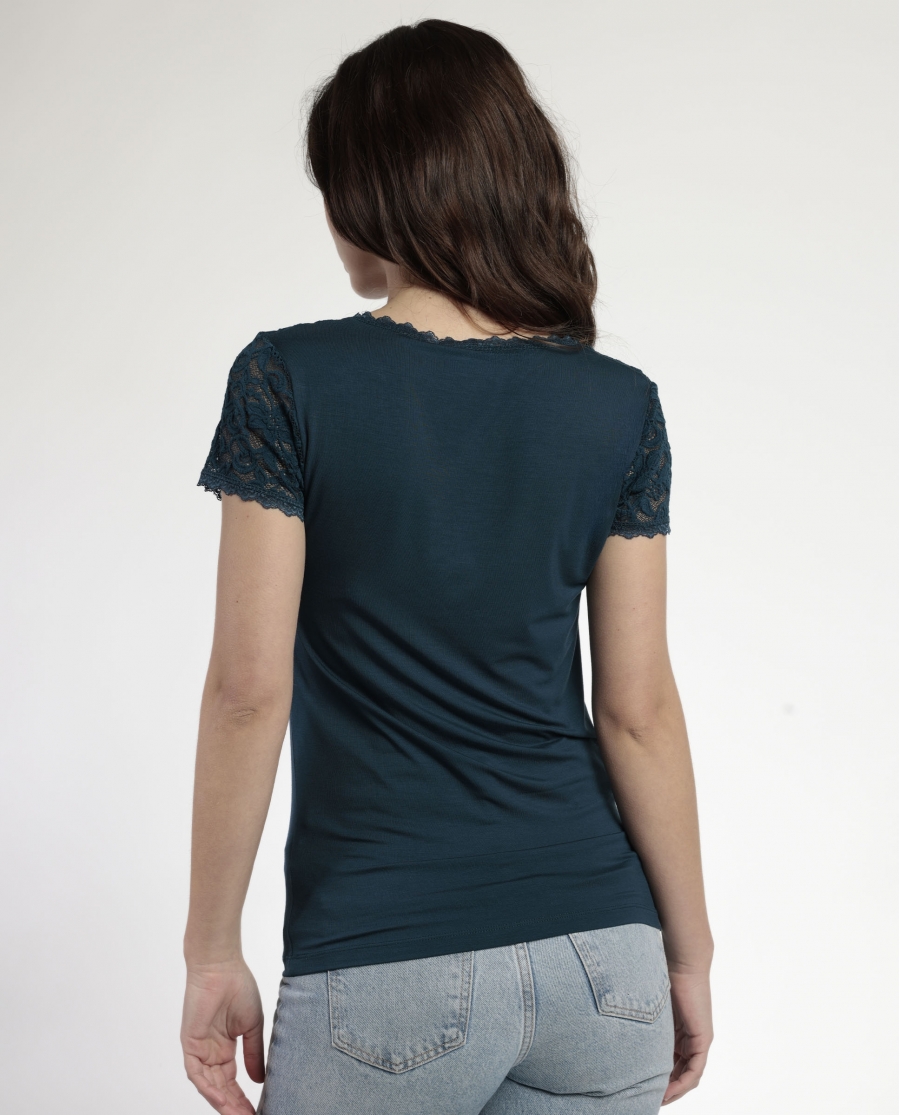 ADMAS Camiseta Manga Corta Lace Piece para Mujer OCEANO