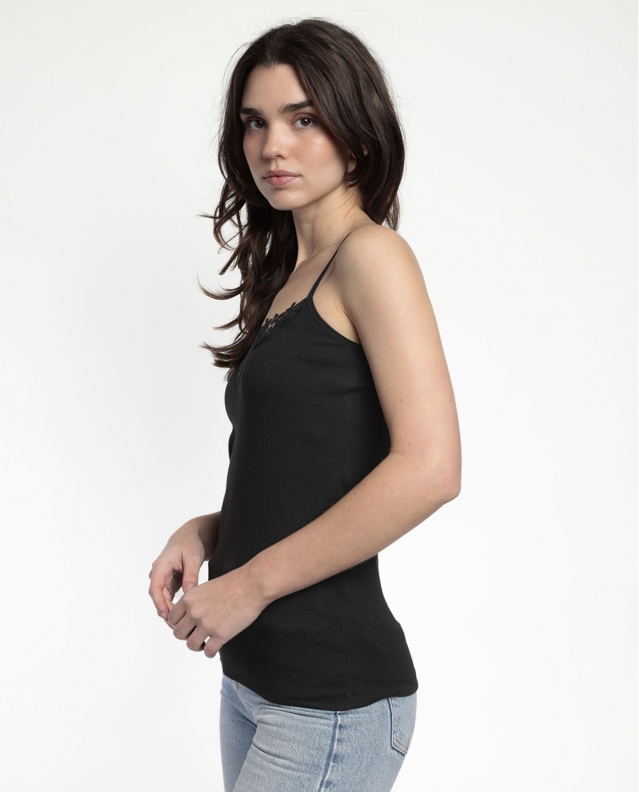 ADMAS Camiseta Tirantes Canalé Pechera para Mujer NEGRO