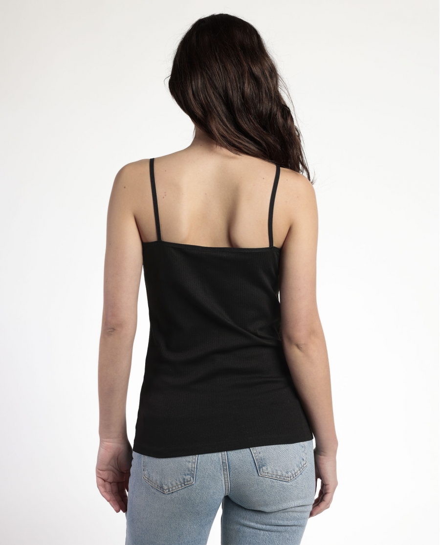 ADMAS Camiseta Tirantes Canalé Pechera para Mujer NEGRO