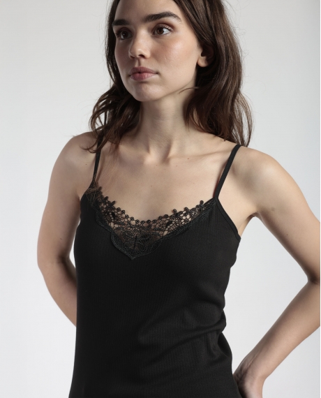 ADMAS Camiseta Tirantes Canalé Pechera para Mujer NEGRO 2