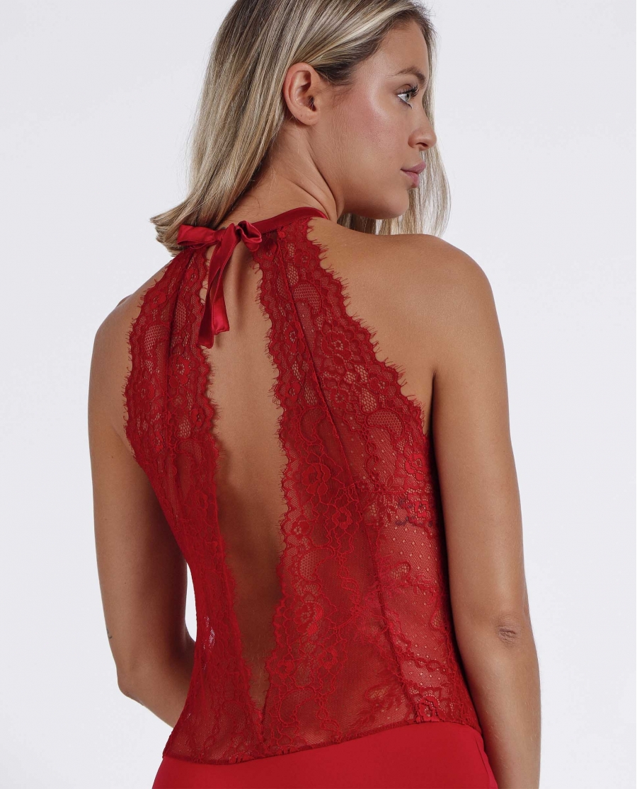 ADMAS Body Halter Espalda Abierta para Mujer ROJO RUBÍ