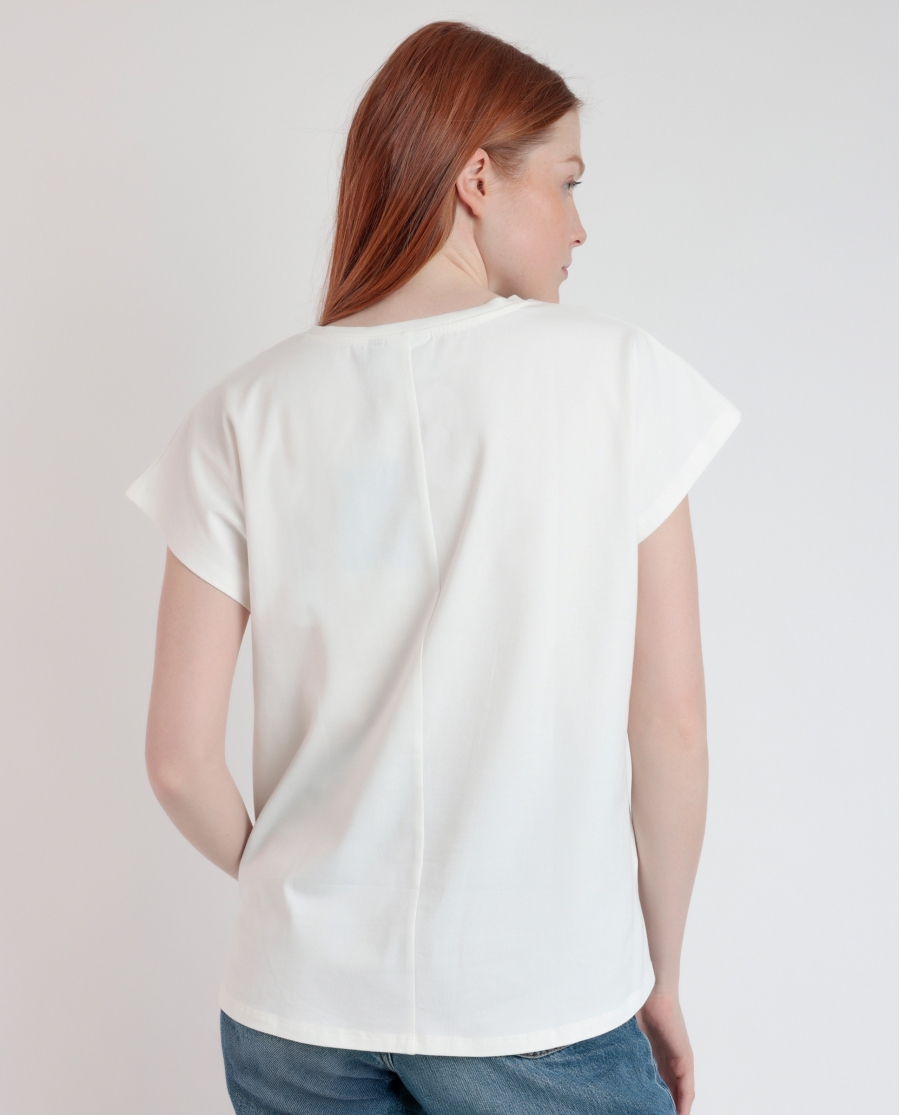 ADMAS Camiseta Manga Corta Flor Aplicada para Mujer CRUDO