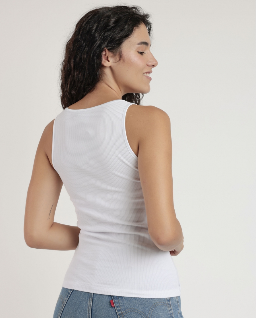 ADMAS Camiseta Sin Mangas Canalé Vivo Raso para Mujer BLANCO