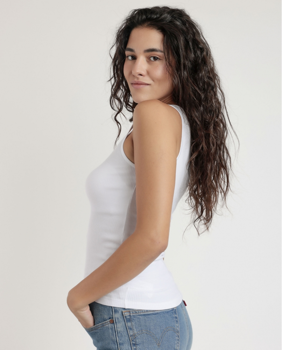 ADMAS Camiseta Sin Mangas Canalé Vivo Raso para Mujer BLANCO