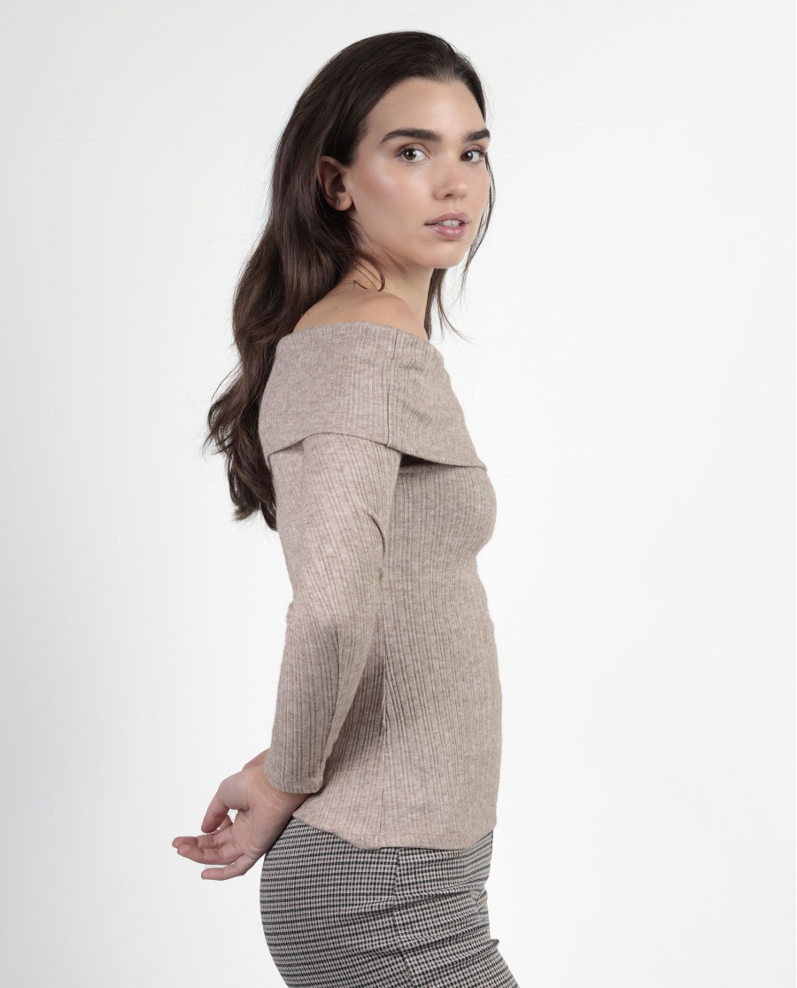 ADMAS Camiseta Manga Larga Bandeau Melange para Mujer BEIGE JASPE