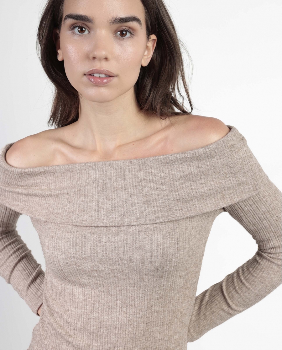 ADMAS Camiseta Manga Larga Bandeau Melange para Mujer BEIGE JASPE