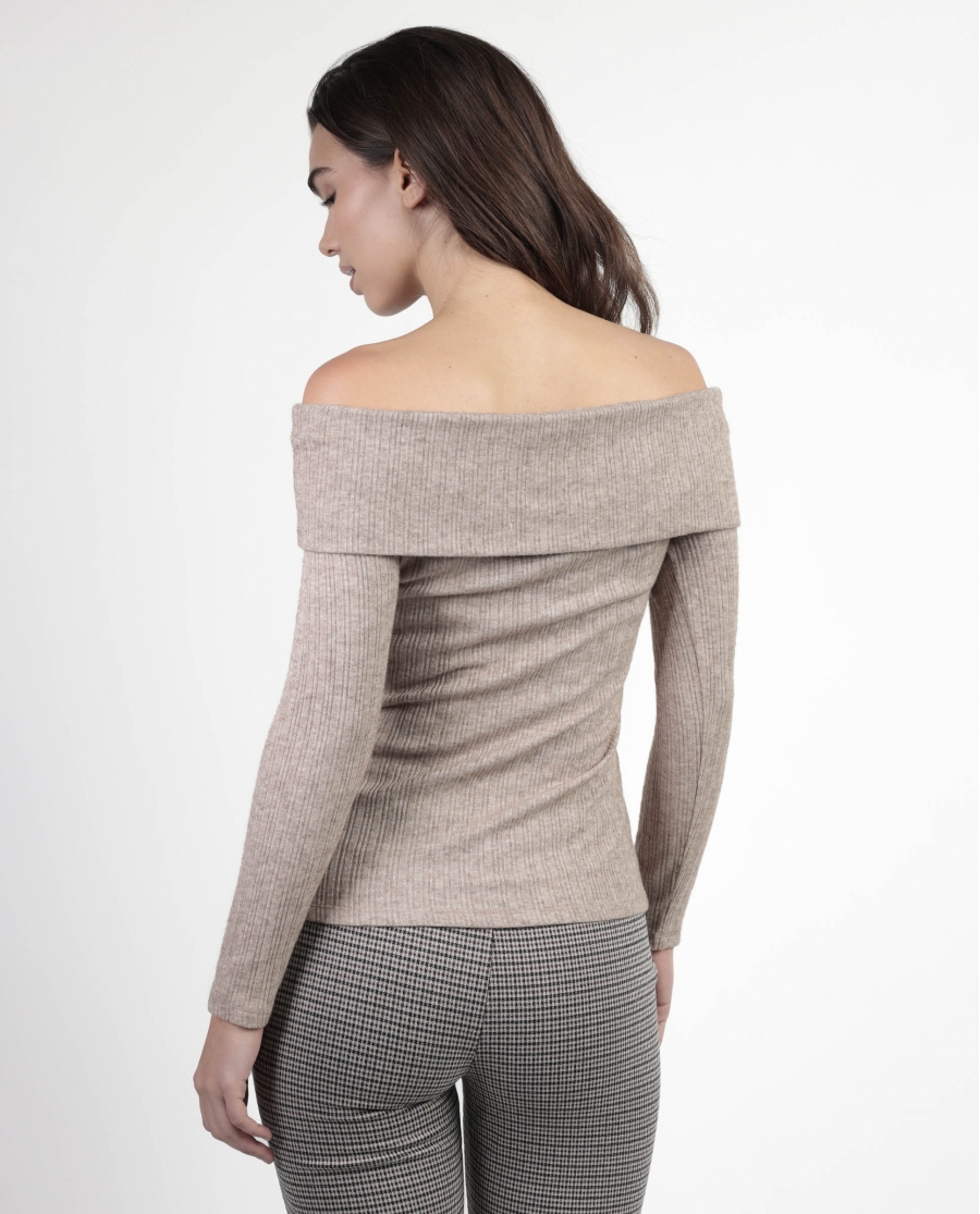 ADMAS Camiseta Manga Larga Bandeau Melange para Mujer BEIGE JASPE