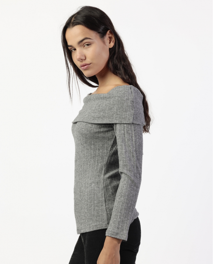 ADMAS Camiseta Manga Larga Bandeau Melange para Mujer GRIS JASPE