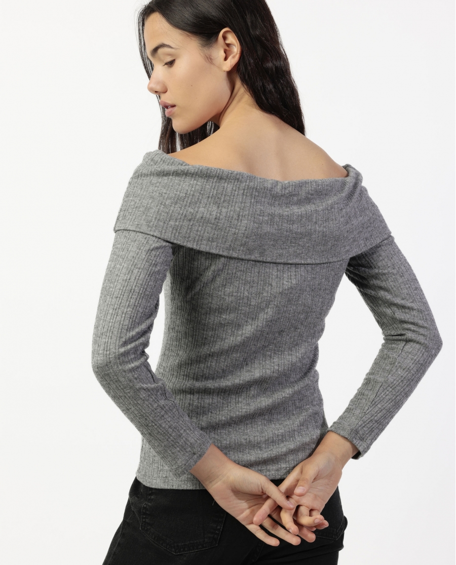 ADMAS Camiseta Manga Larga Bandeau Melange para Mujer GRIS JASPE