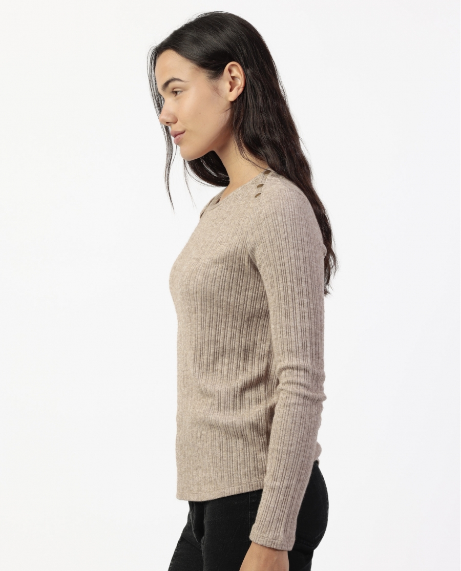 ADMAS Camiseta Manga Larga Botones Melange para Mujer BEIGE JASPE