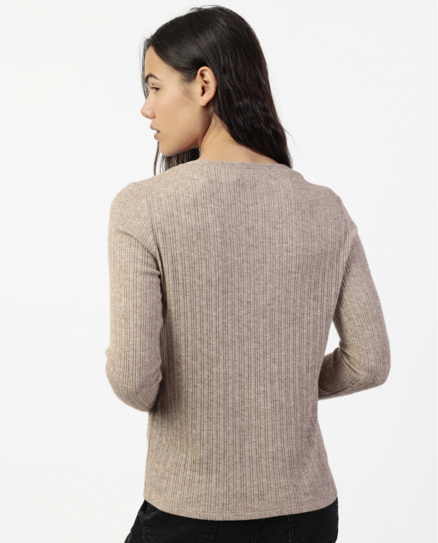 ADMAS Camiseta Manga Larga Botones Melange para Mujer BEIGE JASPE