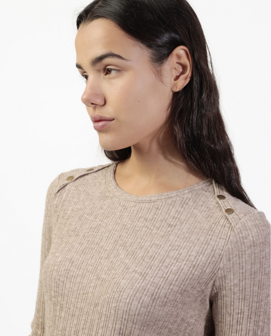 ADMAS Camiseta Manga Larga Botones Melange para Mujer BEIGE JASPE