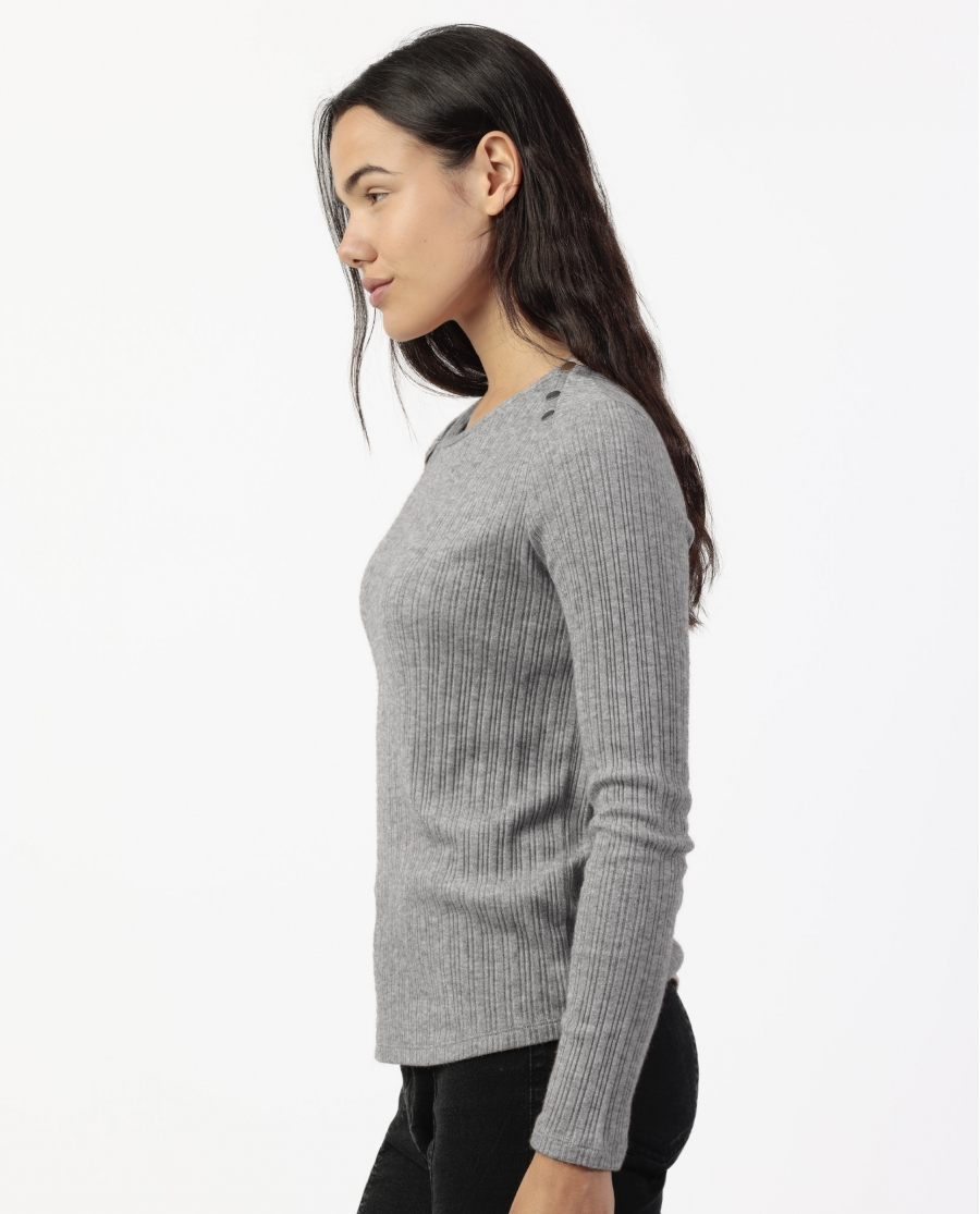 ADMAS Camiseta Manga Larga Botones Melange para Mujer GRIS JASPE