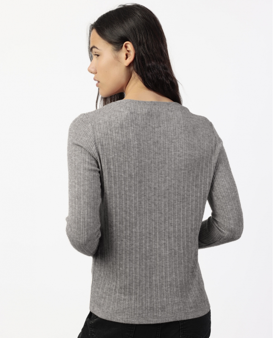 ADMAS Camiseta Manga Larga Botones Melange para Mujer GRIS JASPE