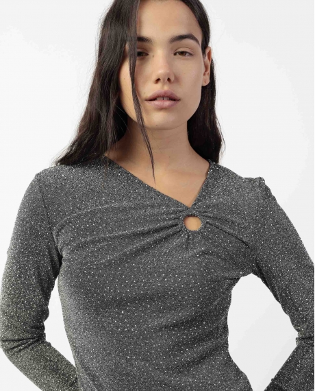 ADMAS Camiseta Asimétrica Manga Larga Gemstones para Mujer PLATA 2
