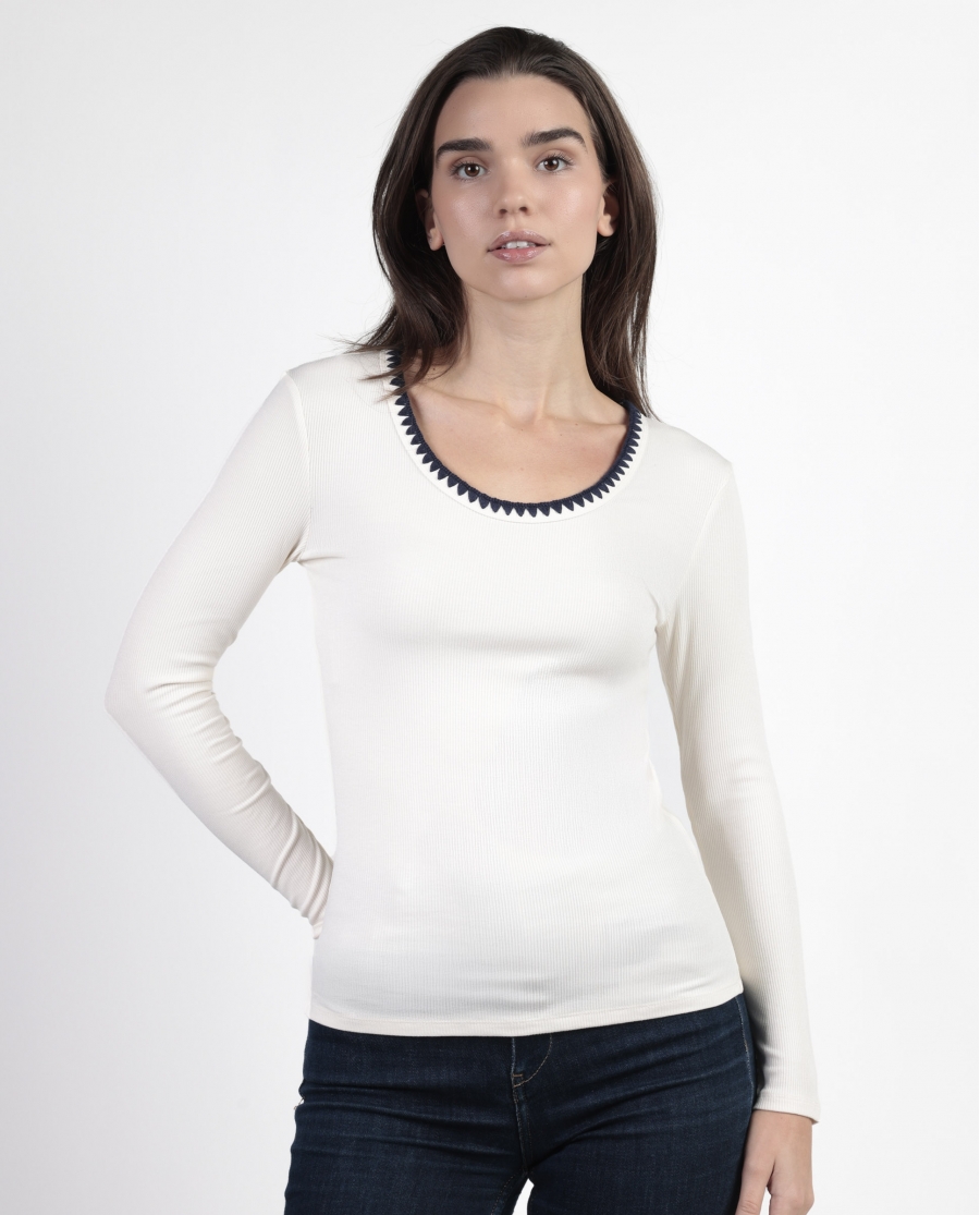 ADMAS Camiseta Manga Larga Canalé Contraste para Mujer CAVA