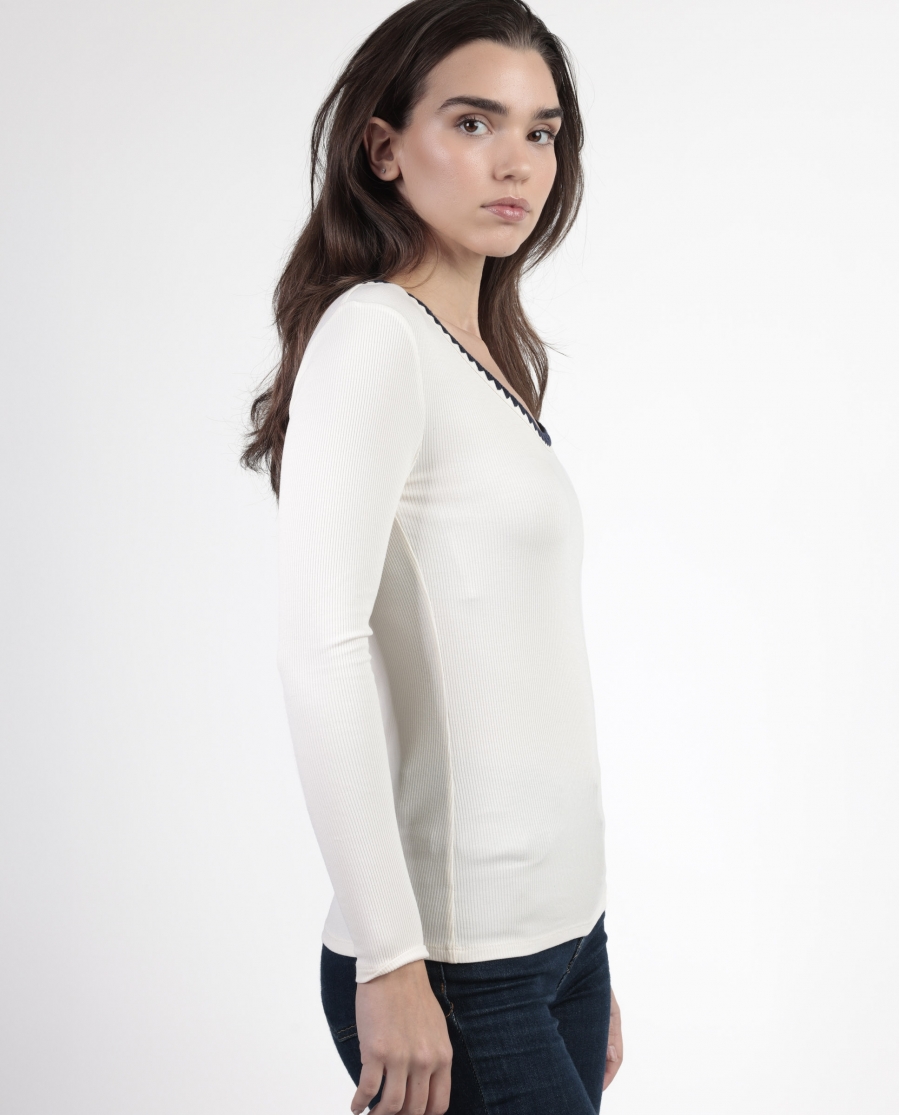 ADMAS Camiseta Manga Larga Canalé Contraste para Mujer CAVA