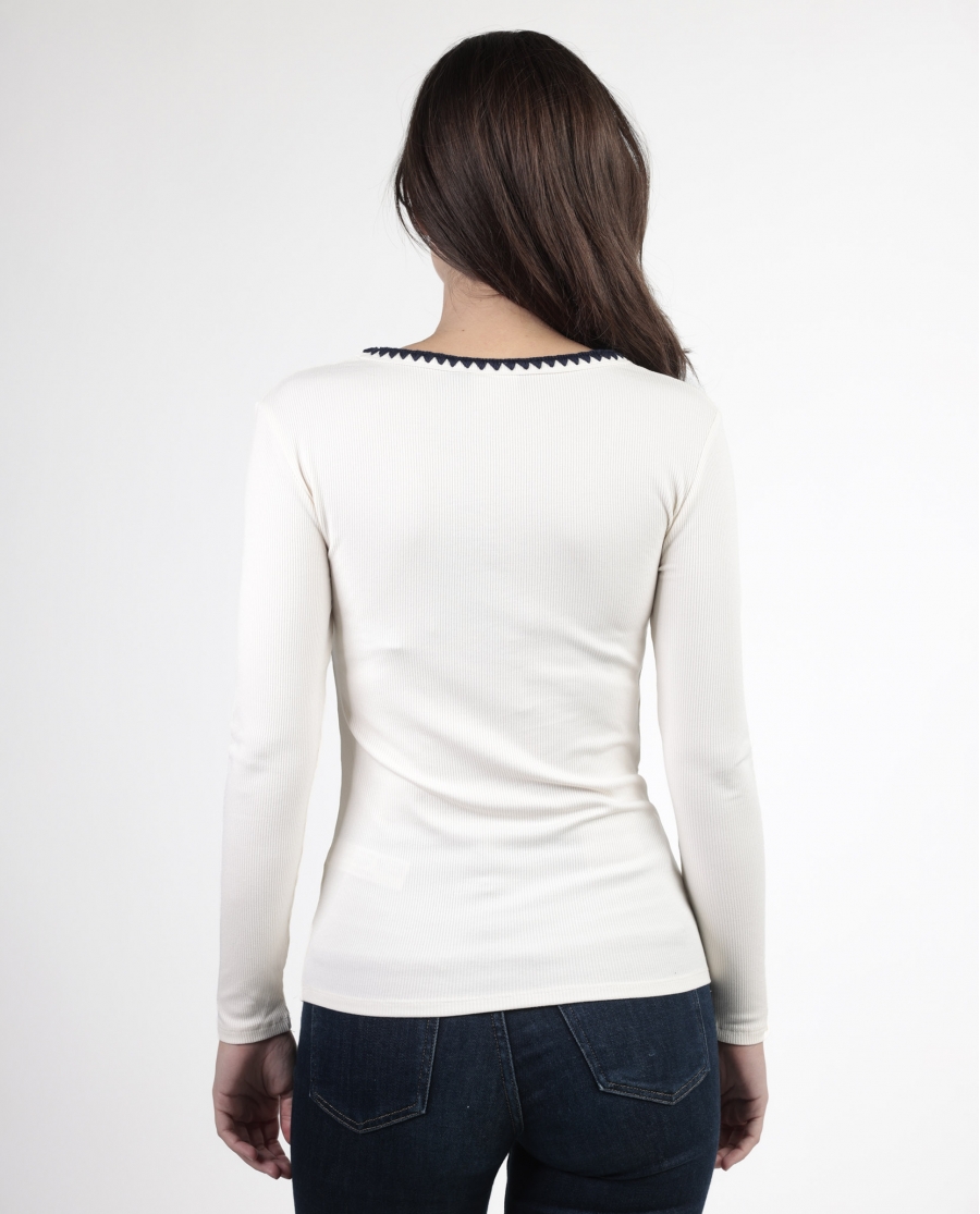 ADMAS Camiseta Manga Larga Canalé Contraste para Mujer CAVA