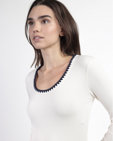 ADMAS Camiseta Manga Larga Canalé Contraste para Mujer CAVA 2