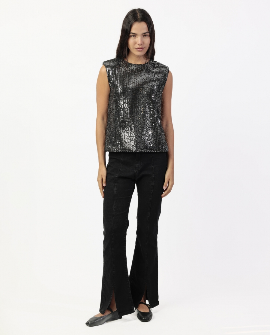 ADMAS Camiseta Sin Mangas Lentejuelas para Mujer NEGRO