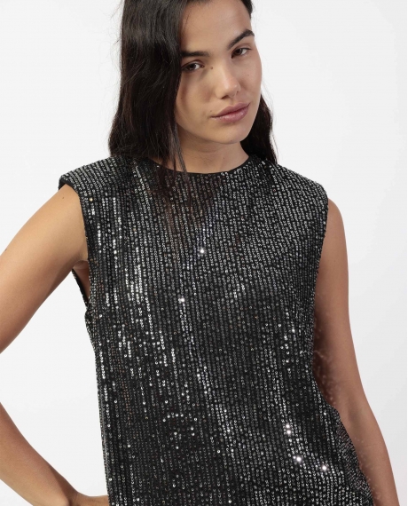 ADMAS Camiseta Sin Mangas Lentejuelas para Mujer NEGRO 2
