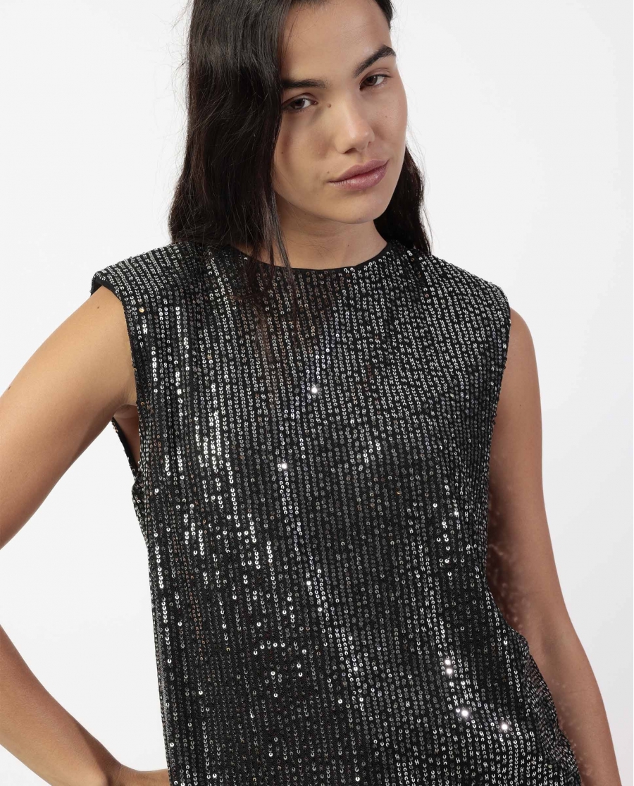 ADMAS Camiseta Sin Mangas Lentejuelas para Mujer NEGRO
