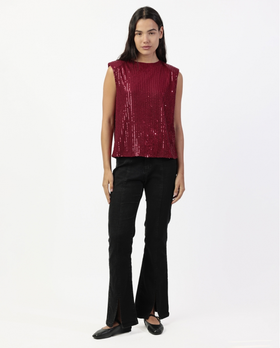ADMAS Camiseta Sin Mangas Lentejuelas para Mujer BURDEOS