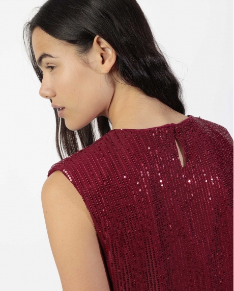 ADMAS Camiseta Sin Mangas Lentejuelas para Mujer BURDEOS 2