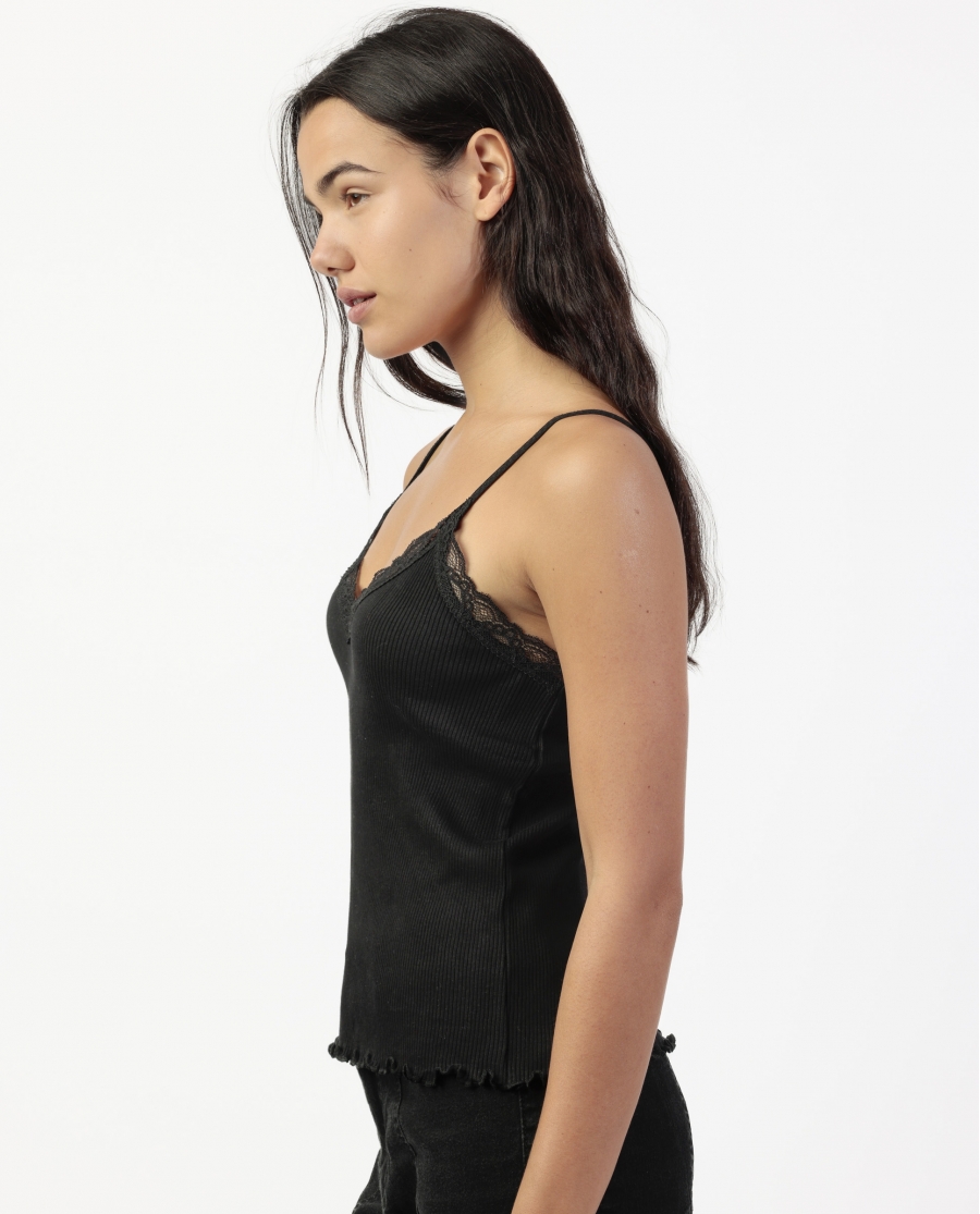 ADMAS Camiseta Tirantes Romantic Rib para Mujer NEGRO