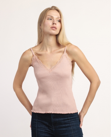 ADMAS Camiseta Tirantes Romantic Rib para Mujer ROSA