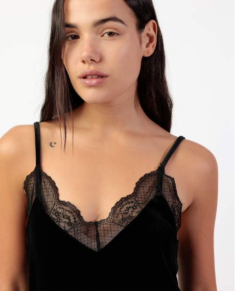 ADMAS Camiseta Tirantes Velour and Lace para Mujer NEGRO 2
