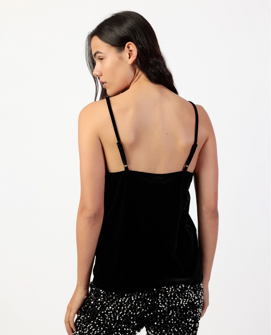 ADMAS Camiseta Tirantes Velour and Lace para Mujer NEGRO