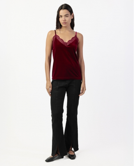 ADMAS Camiseta Tirantes Velour and Lace para Mujer BURDEOS