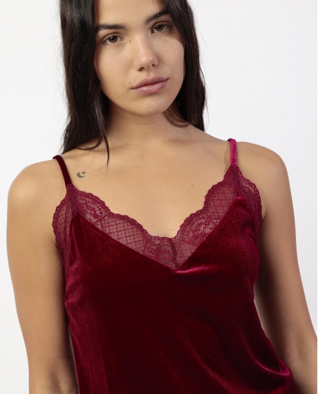 ADMAS Camiseta Tirantes Velour and Lace para Mujer BURDEOS 2